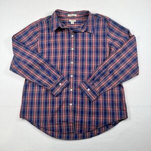 LL Bean Wrinkle Free Blue and Red Plaid Dress Shirt Men's Size M 100% cotton